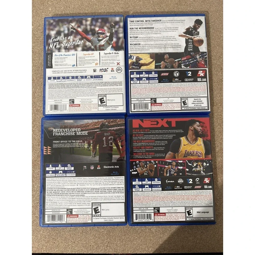 PS4 Game Lot 4 Games : Madden 20| Madden 22 | NBA 2k19 | NBA 2K20